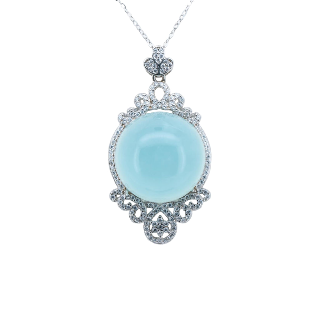 Necklace with a light blue pendant on a white background