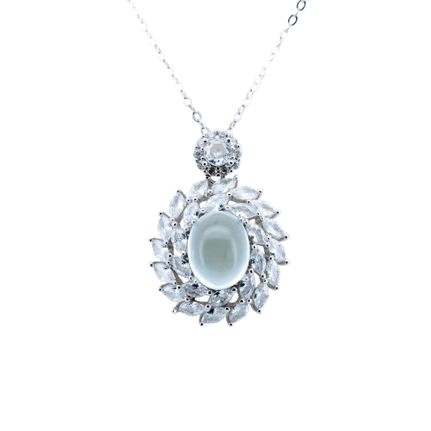 Silver necklace with a pendant on a white background